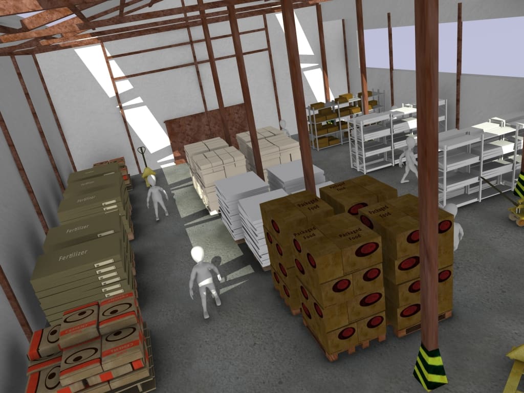 Carefully Stored Cement bags in godown with other construction materials