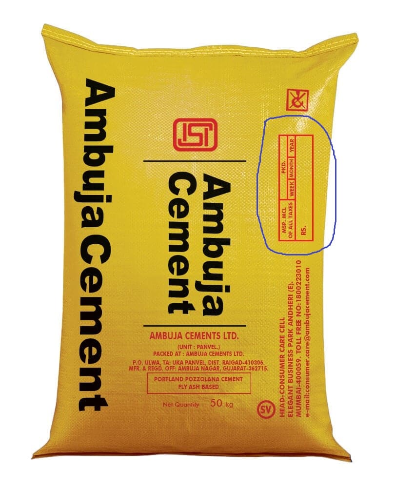 Print of Manufacturers’ date on Cement bags