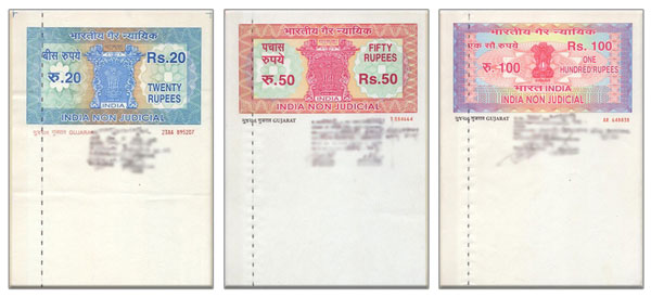 Non Judicial Stamp paper of Rs 20, Rs 50, Rs 100