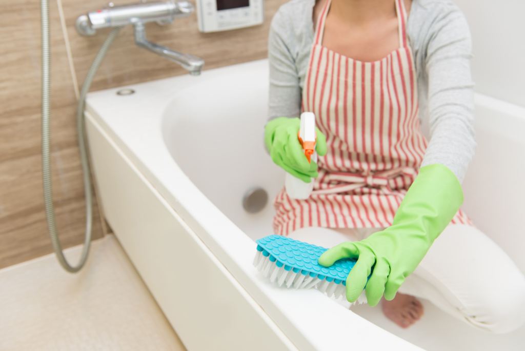 Clean the bathrooms or toilets using cleaners