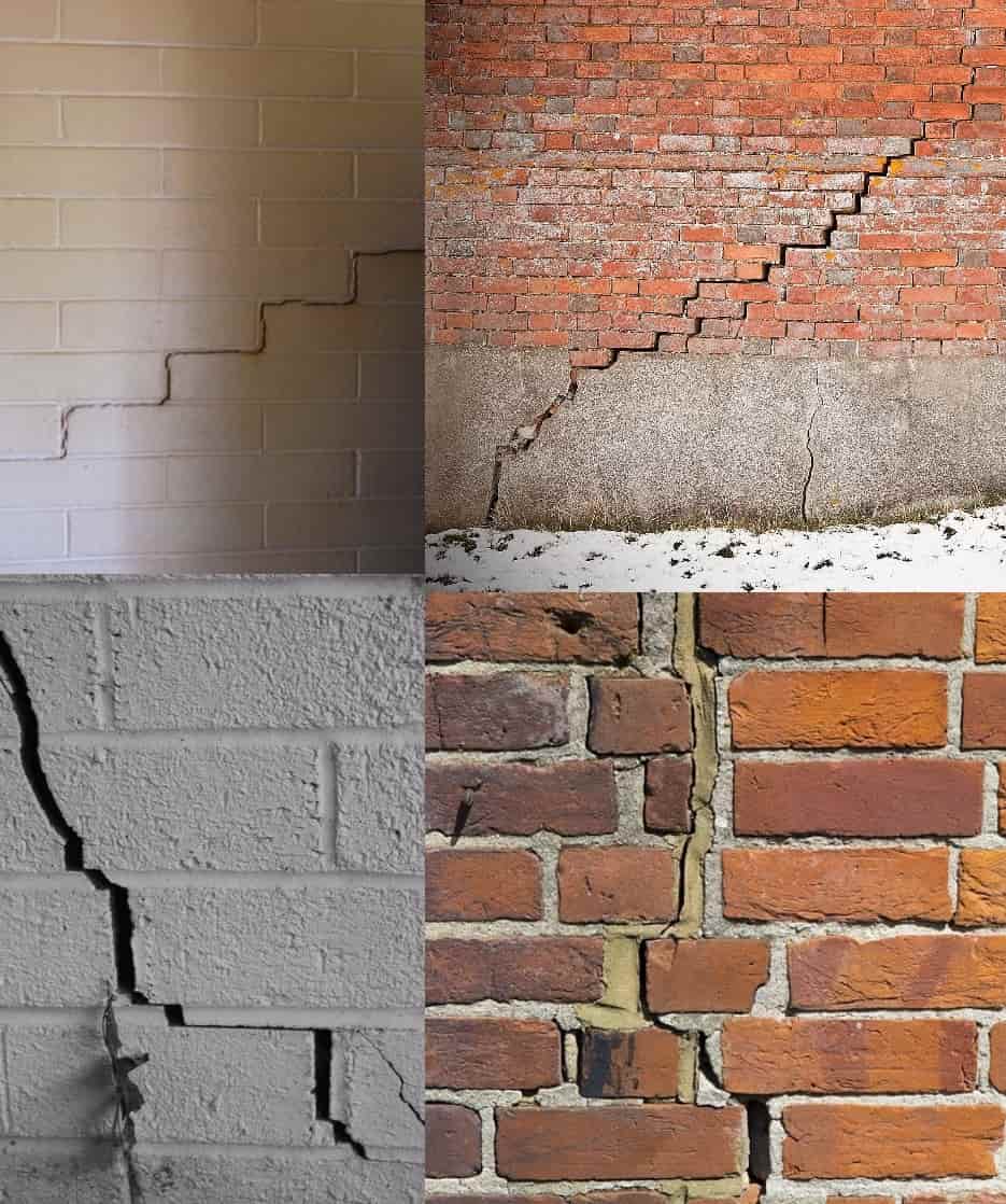 Stair step cracks and diagonal cracks