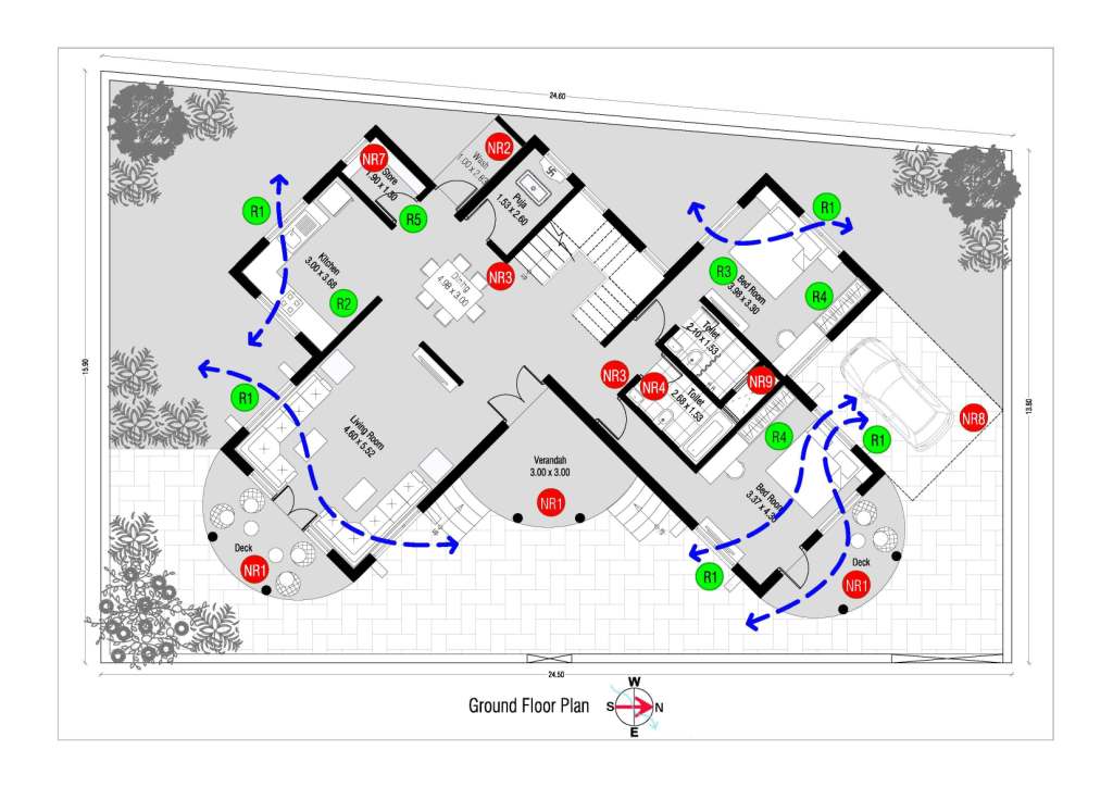 Plan Analysis of 5-BHK Bungalows 390 sq.mt. Ground Floor Plan