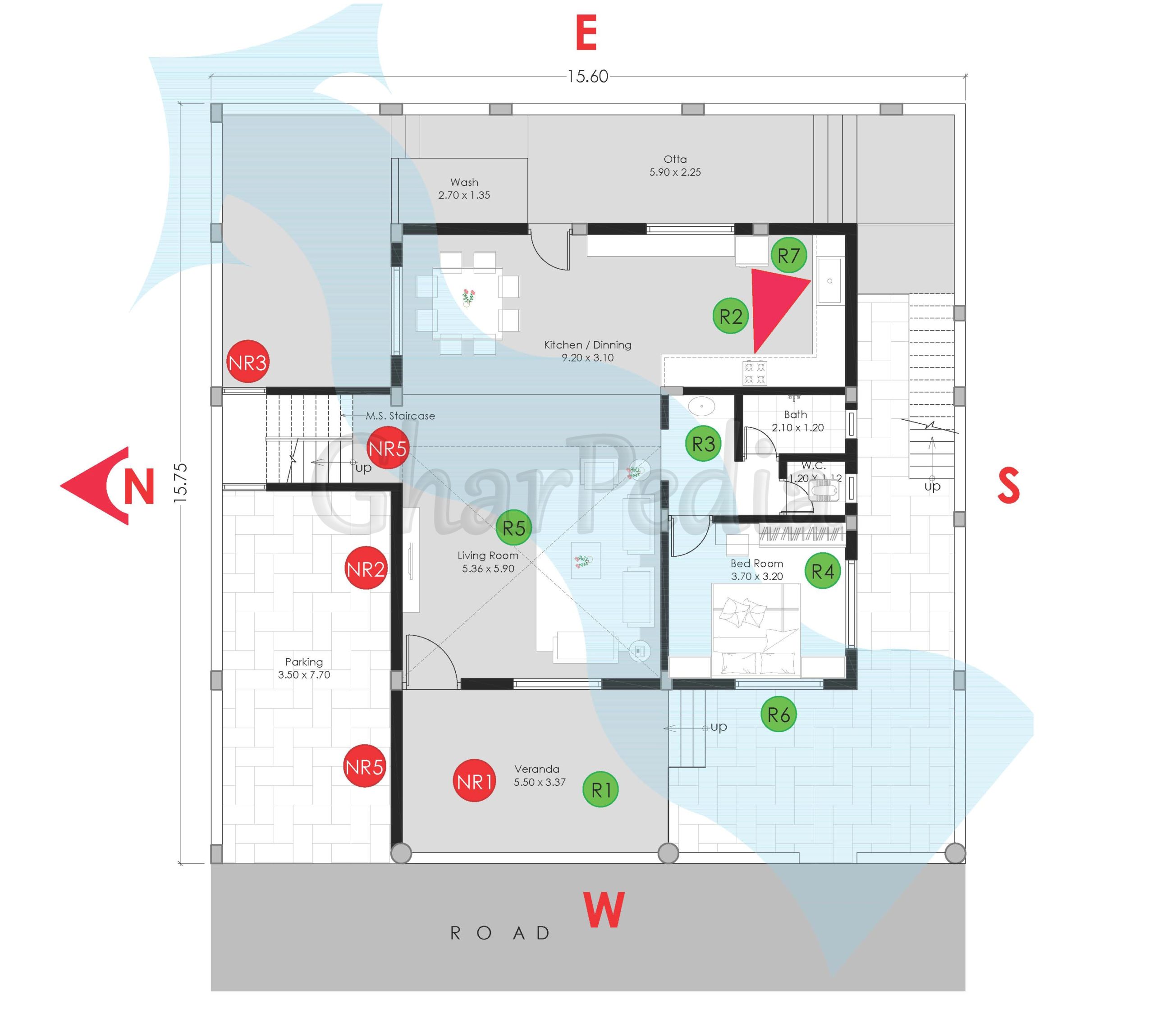 Plan Analysis of 7 BHK Bungalows 245 sq.mt