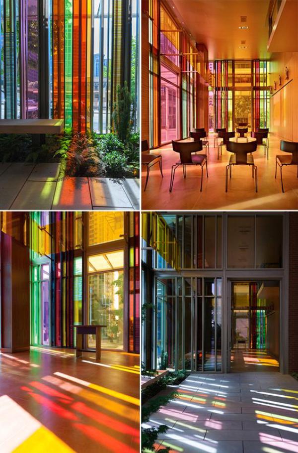 Colour variety of glass in building