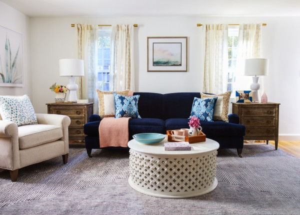 Stylish Living Room Décor - Blue Velvet Sofa
