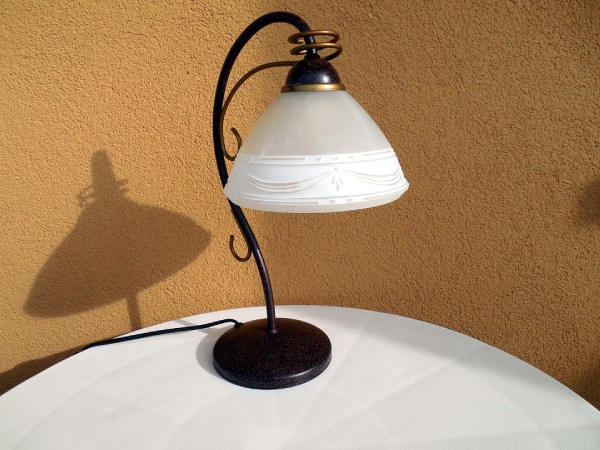 Table lamp on the white desk