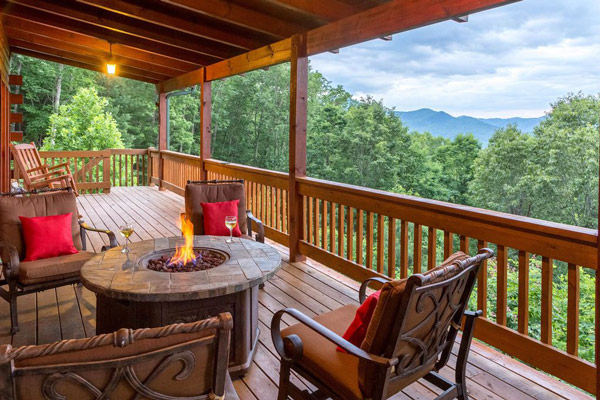 Deck with a fireplace