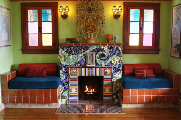 A Fireplace mantel wall with Mosaics
