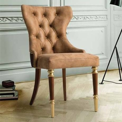 Button Tufted Velvet Upholstered Brown Coloured Wooden Accent Chair