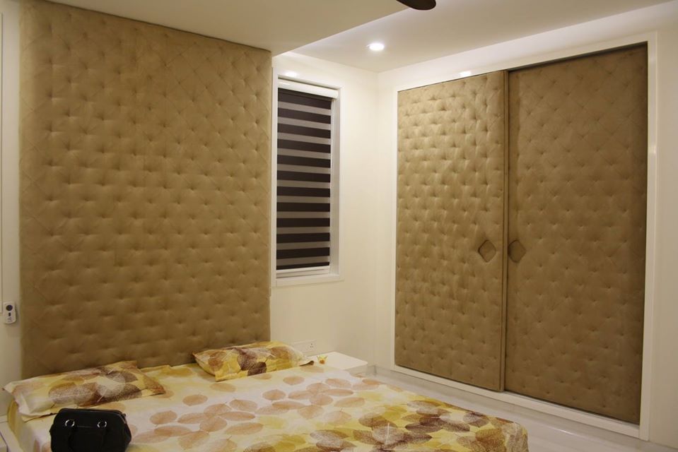 2 Door Sliding Wardrobe Upholstered in a Tufted Pattern