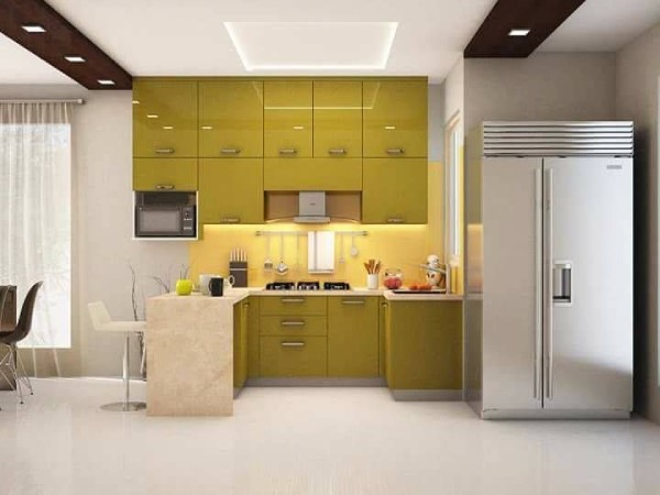 Yellow Coloured Kitchen Cabinet