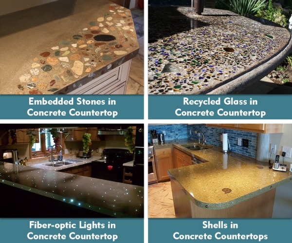 Beatifying Concrete Countertops by Adding Various Materials