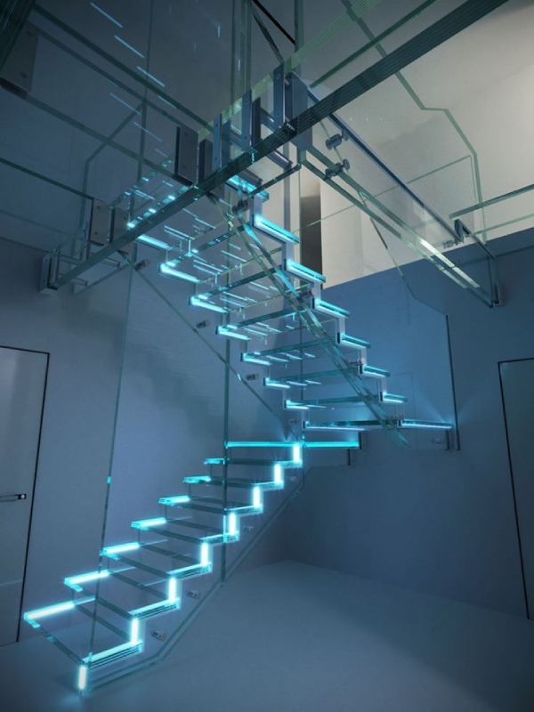 Glass Double Flight Staircase