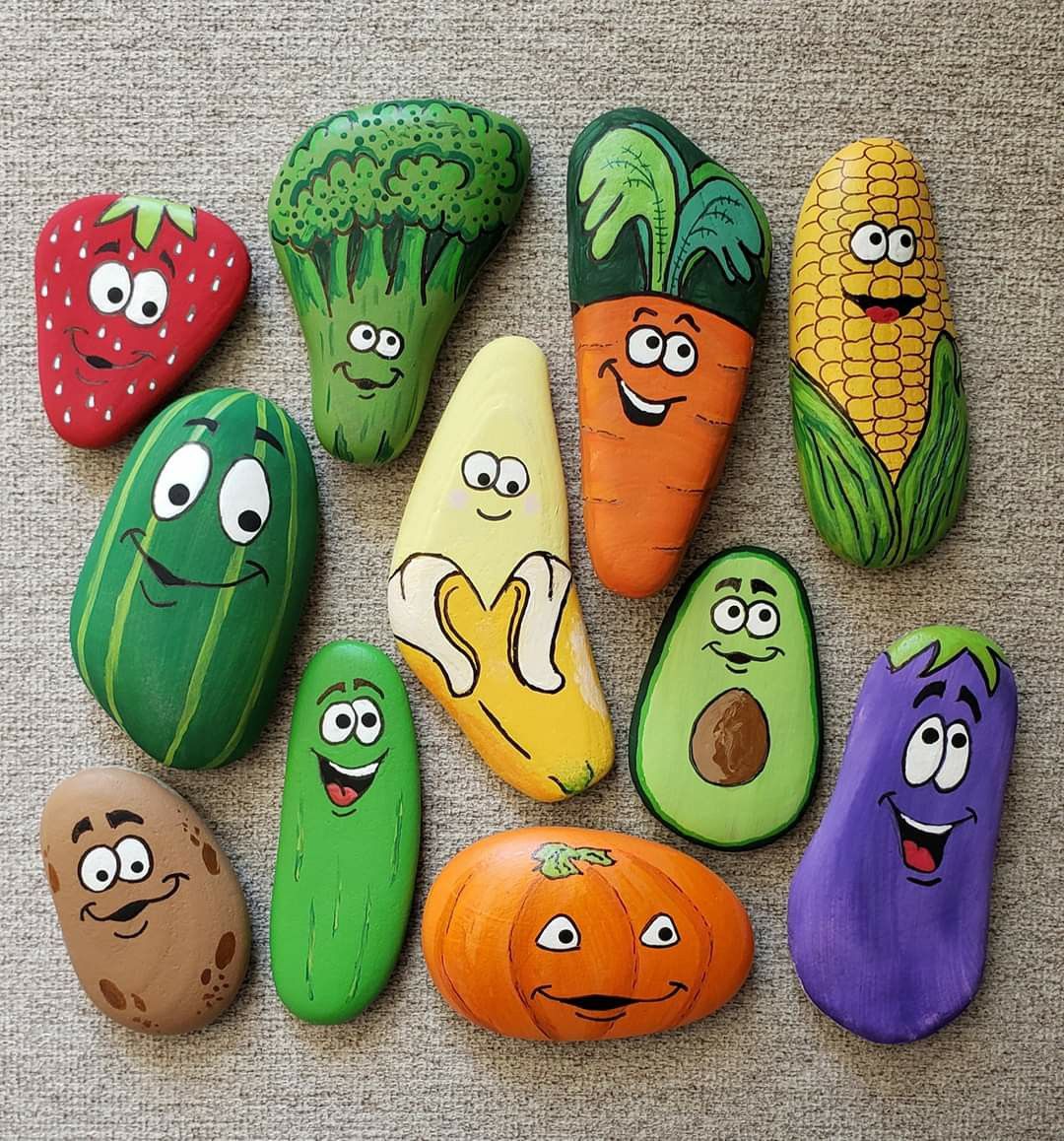 Hand-Painted Vegetables on Rock Labels