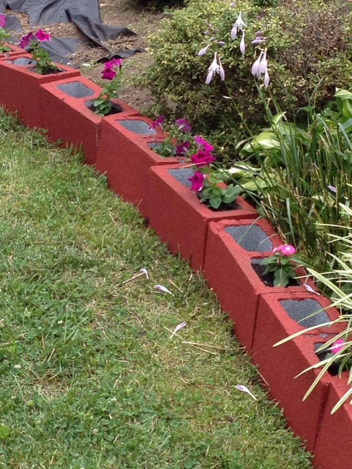 Painted Cinder Blocks as Garden Edging