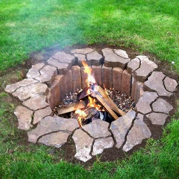 In-ground Stone and Brick Fire Pit