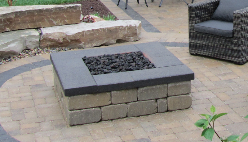 Square Concrete and Stone Fire Pit