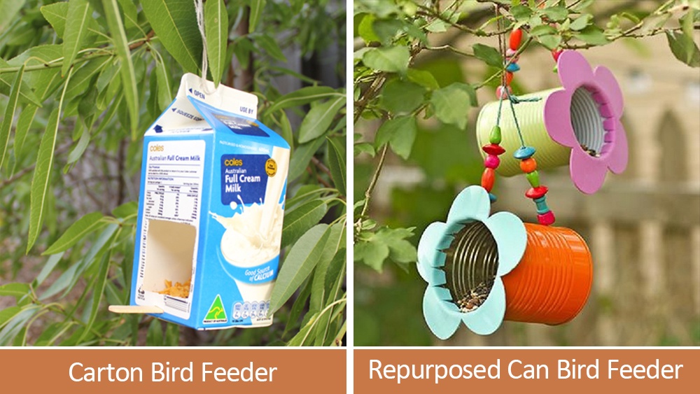 Repurposed Cans and Carton Bird Feeder
